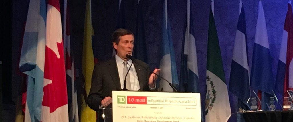 Mayor Tory at 10 Most Influential Hispanic Canadians Awards