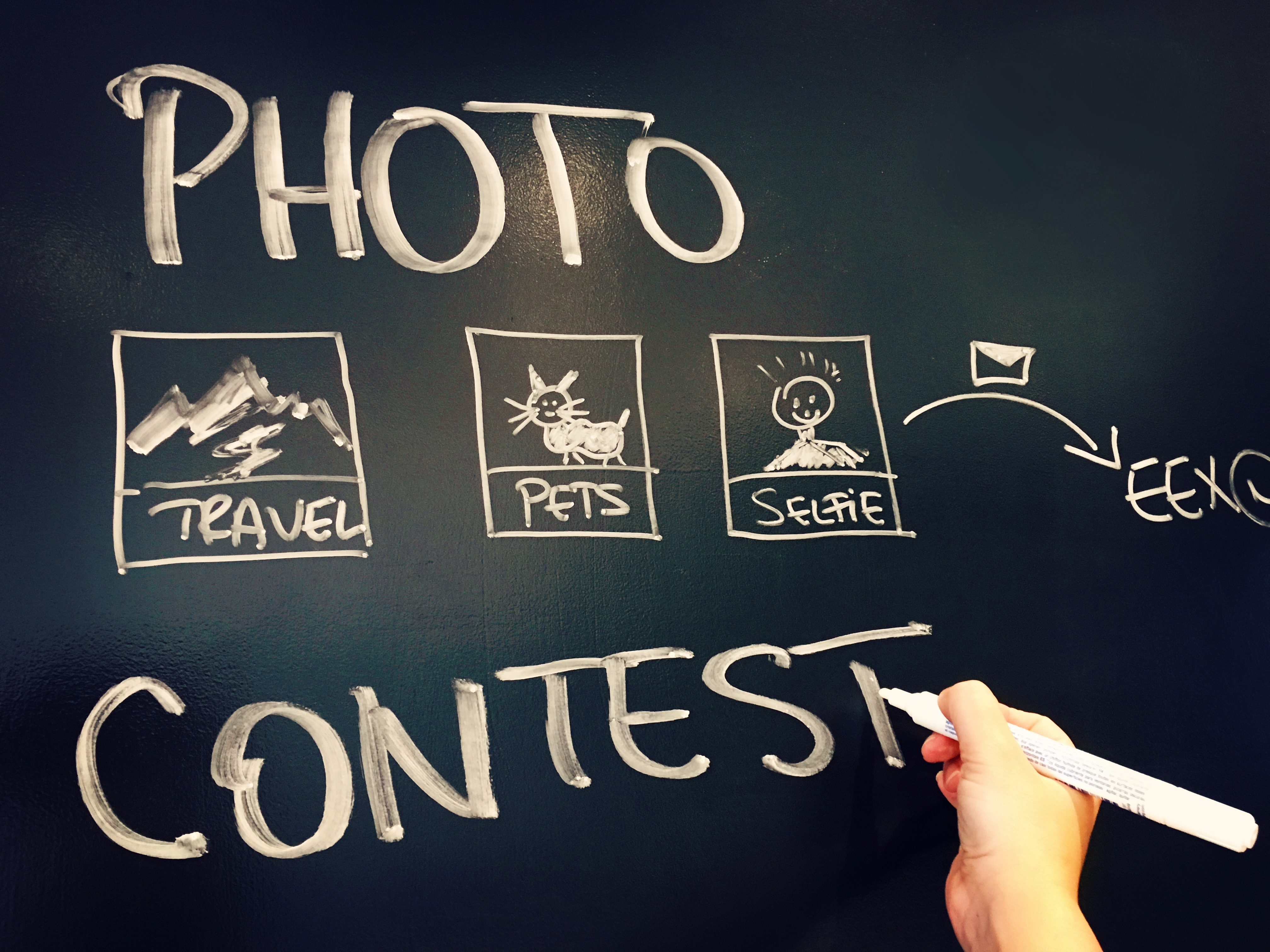 Writing and doodling on a black board. Photo contest