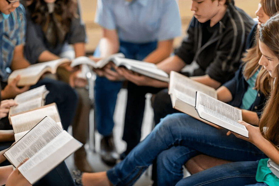 A group of students studying for an IELTS exam together.
