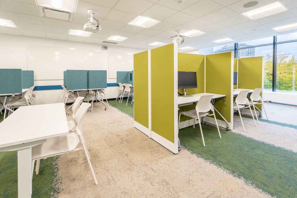 CELPIP test day examination room with computer cubicles at ILAC campus